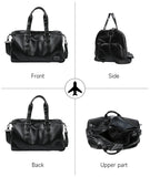 Leather Travel Duffel Bag for Men Women, Vintage Waterproof Bag with Shoe Pouch, Overnight Gym Sports Carry-On Weekend Tote Bag
