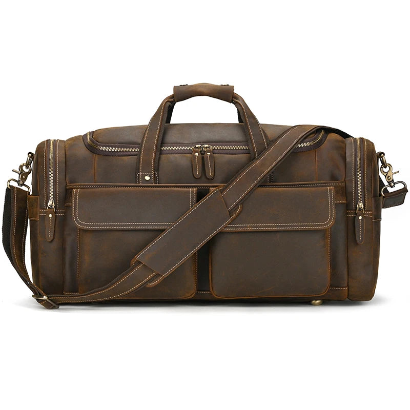 Large Travel Bag Genuine Leather Vintage Style Luggage Bags Men Male Duffle Bags Travelling Bag Weekender Bags for Man