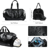 Leather Travel Duffel Bag for Men Women, Vintage Waterproof Bag with Shoe Pouch, Overnight Gym Sports Carry-On Weekend Tote Bag