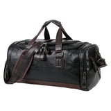 Genuine Split Leather Travel Bag for Men - Large Capacity Water-Resistant Gym Duffel Bag for Business Trip & Sports