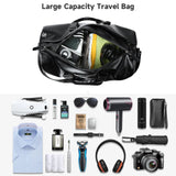 Leather Travel Duffel Bag for Men Women, Vintage Waterproof Bag with Shoe Pouch, Overnight Gym Sports Carry-On Weekend Tote Bag