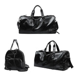 Leather Travel Duffel Bag for Men Women, Vintage Waterproof Bag with Shoe Pouch, Overnight Gym Sports Carry-On Weekend Tote Bag