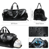 Leather Travel Duffel Bag for Men Women, Vintage Waterproof Bag with Shoe Pouch, Overnight Gym Sports Carry-On Weekend Tote Bag