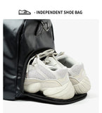 Leather Travel Duffel Bag for Men Women, Vintage Waterproof Bag with Shoe Pouch, Overnight Gym Sports Carry-On Weekend Tote Bag