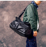 Organizers designers handmade genuine leather large-capacity men's travel bags outdoor fitness soft cow leather black handbag