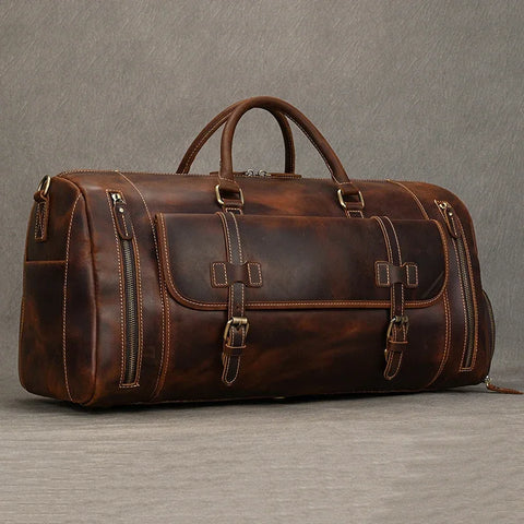Large Travel Bag Genuine Leather Vintage Style Luggage Bags Men Male Duffle Bags Travelling Bag Weekender Bags for Man
