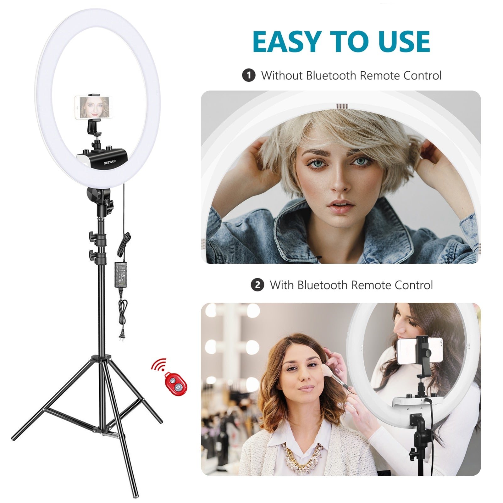 Neewer Ring Light Kit [Upgraded Version-1.3cm Ultra Slim]-18 inches 3200-5600K Dimmable LED Ring Light with Light Stand ,Holder