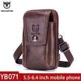 BULLCAPTAIN Genuine Leather Men&#39;s Waist Packs Phone Pouch Bags Waist Bag Male Small chest Shoulder Belt Bag small Waist Packs