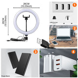 PYNSSEU 26cm LED Ring Light with 1.1/1.6/2.0M RGB lamp Stand Dimmable 10&quot; Selfie Ring Lamp with Phone Clip for Youtube Makeup