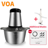 VOA 2 Speeds Electric Chopper Stainless Steel Meat Grinder Mincer Food Processor Slicer  2LCapacity Baby Supplement Machine