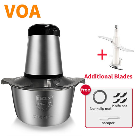 VOA 2 Speeds Electric Chopper Stainless Steel Meat Grinder Mincer Food Processor Slicer  2LCapacity Baby Supplement Machine