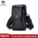 BULLCAPTAIN Genuine Leather Men&#39;s Waist Packs Phone Pouch Bags Waist Bag Male Small chest Shoulder Belt Bag small Waist Packs