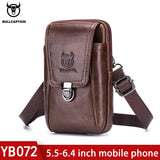 BULLCAPTAIN Genuine Leather Men&#39;s Waist Packs Phone Pouch Bags Waist Bag Male Small chest Shoulder Belt Bag small Waist Packs