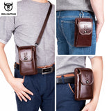 BULLCAPTAIN Genuine Leather Men&#39;s Waist Packs Phone Pouch Bags Waist Bag Male Small chest Shoulder Belt Bag small Waist Packs