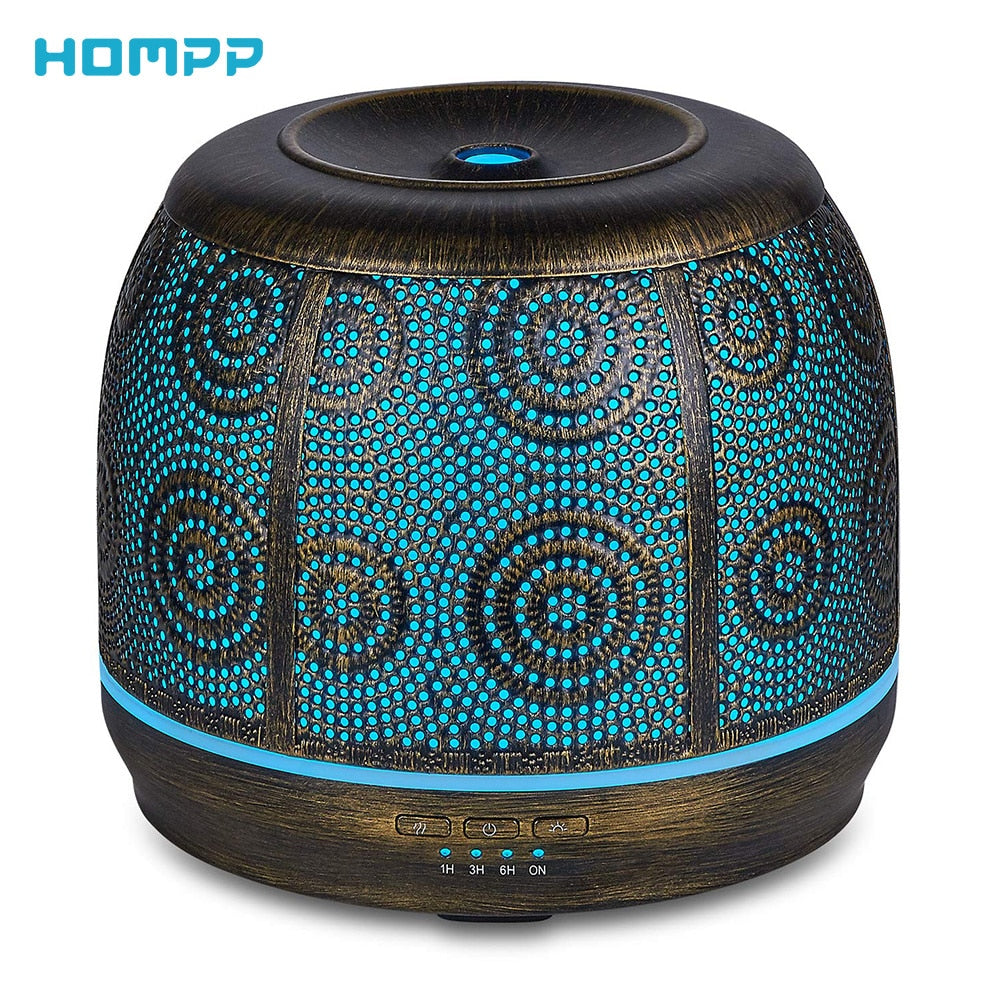 Metal Aromatherapy Essential Oil Diffuser,Humidifier,Ultrasonic,Cool Mist,Time Setting,Color Light Changing,Waterless Off 500ml
