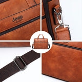 JEEP BULUO Men&#39;s Briefcase Bags For 13.3&quot; Laptop Man Business Shoulder Bag Handbags High Quality Leather Office Black