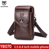BULLCAPTAIN Genuine Leather Men&#39;s Waist Packs Phone Pouch Bags Waist Bag Male Small chest Shoulder Belt Bag small Waist Packs
