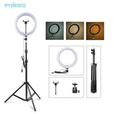 PYNSSEU 26cm LED Ring Light with 1.1/1.6/2.0M RGB lamp Stand Dimmable 10&quot; Selfie Ring Lamp with Phone Clip for Youtube Makeup