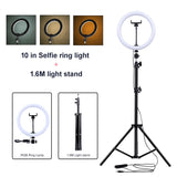 PYNSSEU 26cm LED Ring Light with 1.1/1.6/2.0M RGB lamp Stand Dimmable 10&quot; Selfie Ring Lamp with Phone Clip for Youtube Makeup