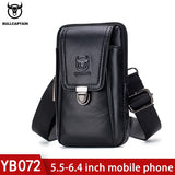 BULLCAPTAIN Genuine Leather Men&#39;s Waist Packs Phone Pouch Bags Waist Bag Male Small chest Shoulder Belt Bag small Waist Packs
