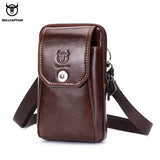 BULLCAPTAIN Genuine Leather Men&#39;s Waist Packs Phone Pouch Bags Waist Bag Male Small chest Shoulder Belt Bag small Waist Packs