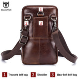 BULLCAPTAIN Genuine Leather Men&#39;s Waist Packs Phone Pouch Bags Waist Bag Male Small chest Shoulder Belt Bag small Waist Packs
