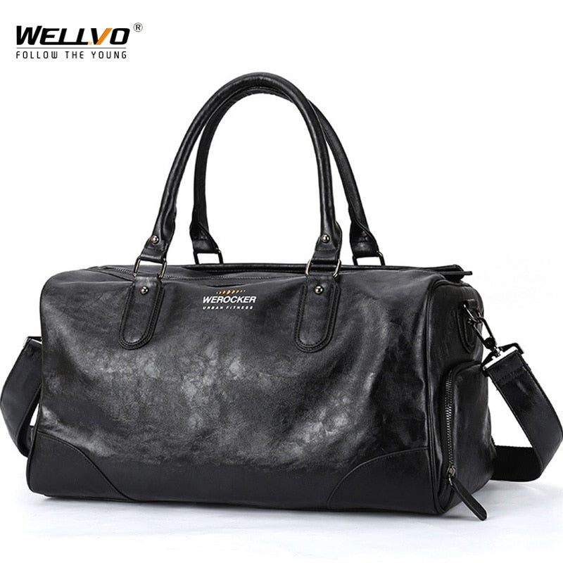 Black Men Travel Duffle Bags Waterproof PU Leather Handbags Shoulder Bag For Man Totes Large Capacity Hand Weekend Bag XA620ZC