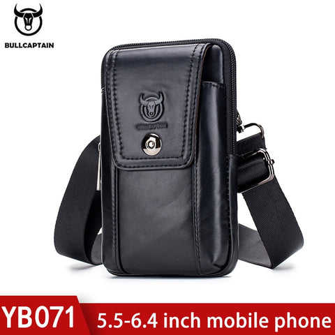 BULLCAPTAIN Genuine Leather Men&#39;s Waist Packs Phone Pouch Bags Waist Bag Male Small chest Shoulder Belt Bag small Waist Packs