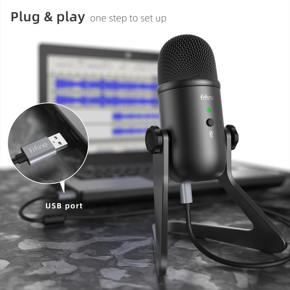 FIFINE USB Microphone for Recording/Streaming/Gaming,professional microphone for PC,Mic Headphone Output&amp;Volume Control-K678