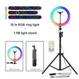 PYNSSEU 26cm LED Ring Light with 1.1/1.6/2.0M RGB lamp Stand Dimmable 10&quot; Selfie Ring Lamp with Phone Clip for Youtube Makeup