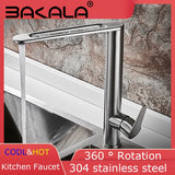 BAKALA 304 Stainless Steel Lead-free Folding Kitchen Faucet Mixer 360 Degree Swivel Single Handle Nickel Kitchen Sink basin Taps