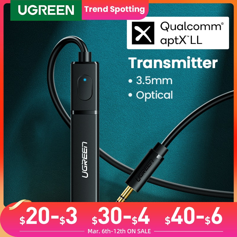 UGREEN Bluetooth Transmitter 5.0 TV Headphone PC PS4 aptX LL 3.5mm Aux SPDIF 3.5 Jack Optical Audio Music Bluetooth 5.0 Adapter