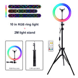 PYNSSEU 26cm LED Ring Light with 1.1/1.6/2.0M RGB lamp Stand Dimmable 10&quot; Selfie Ring Lamp with Phone Clip for Youtube Makeup