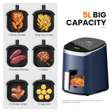 MIUI 4.5L/5L Air Fryer Without Oil Hot Air Electric Fryer with Viewable Window &amp; Touch Screen Home Square Deep Fryer Ocean Heart