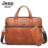 JEEP BULUO Men&#39;s Briefcase Bags For 13.3&quot; Laptop Man Business Shoulder Bag Handbags High Quality Leather Office Black