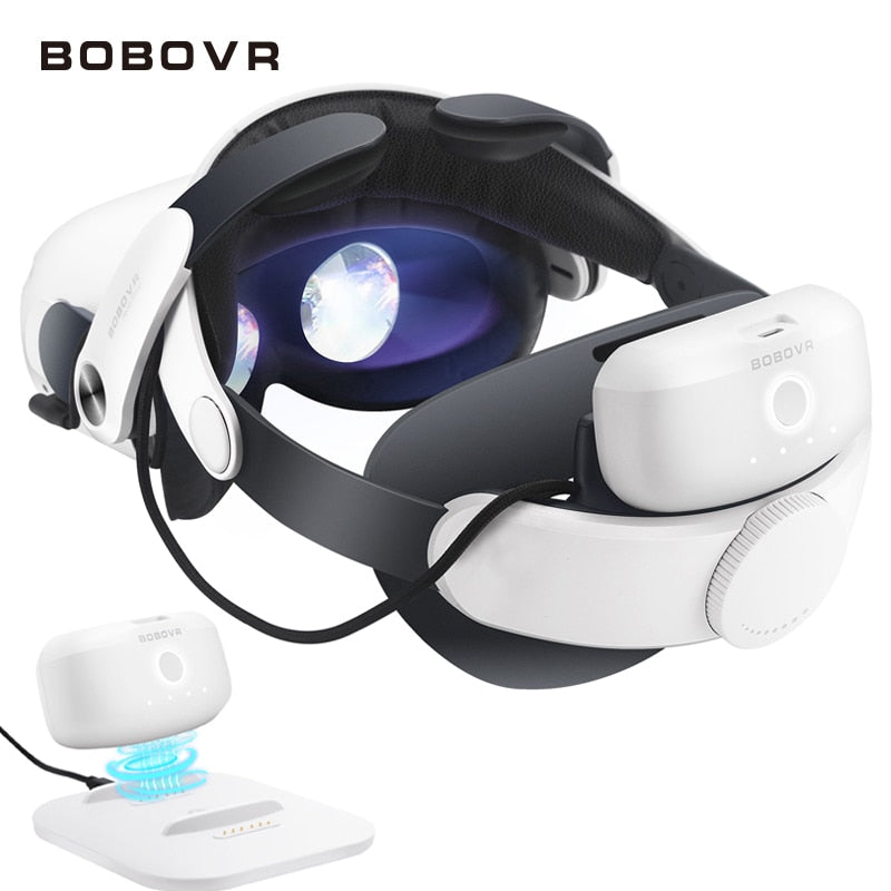 BOBOVR M2 Pro Battery Head Strap Compatible with Oculus Quest2 with Ultra-Thin Twin Charger Station Chaging Replace Battery